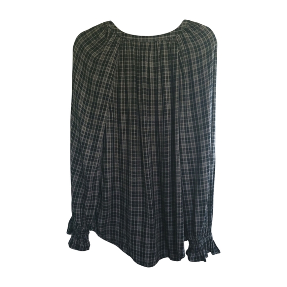 Beachlunchlounge Luna Plaid Ruffle Cuff Tunic Top S Black Gray Long Sleeve - Picture 6 of 11